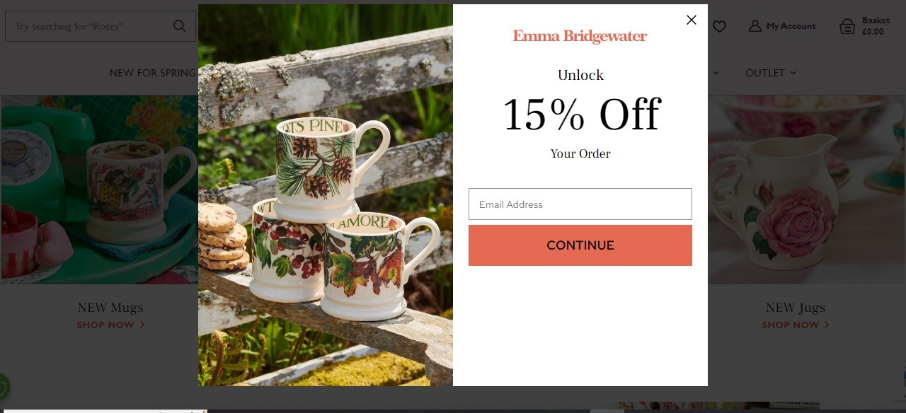 Una ventana emergente de bienvenida de Emma Bridgewater