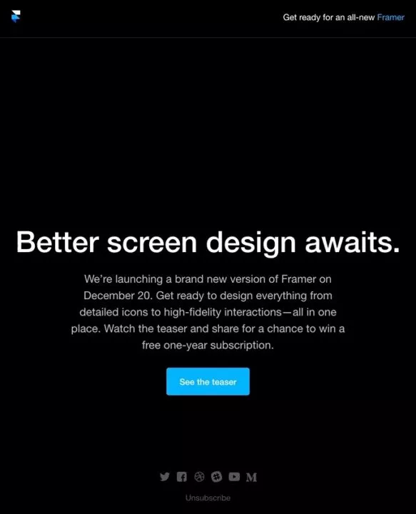A great teaser email example by Framer