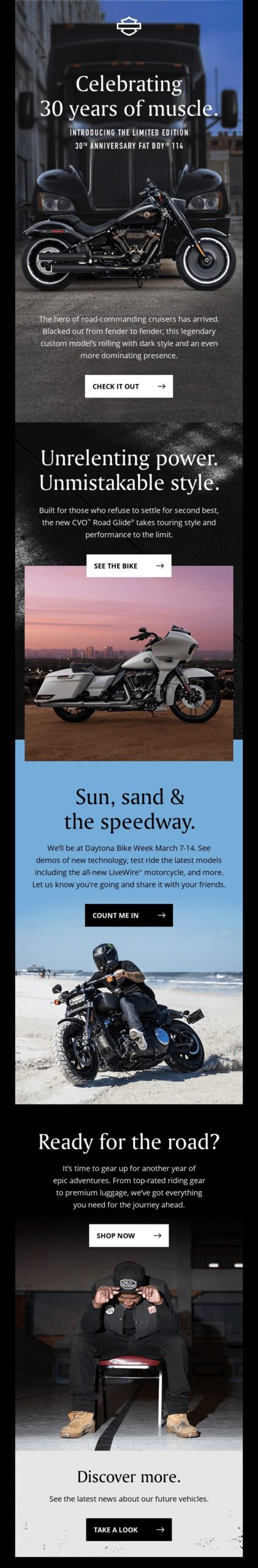 Effective email branding tone of voice by Harley-Davidson