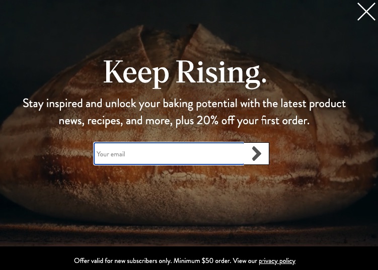 Popup e-mail di King Arthur Baking