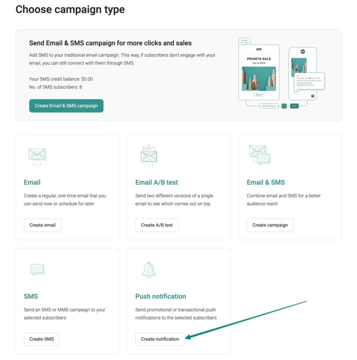 Push notification campaign creation on Omnisend