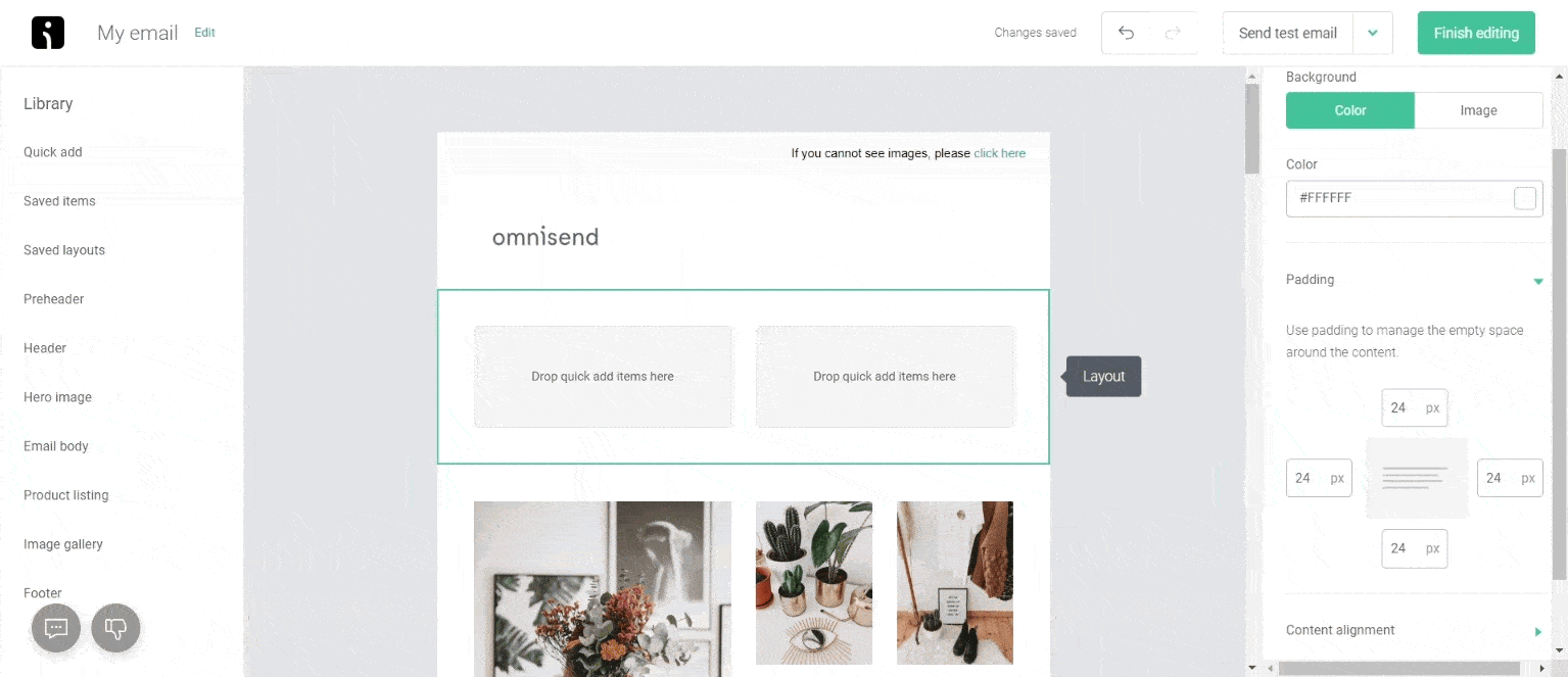 Layout edit on Omnisend email builder