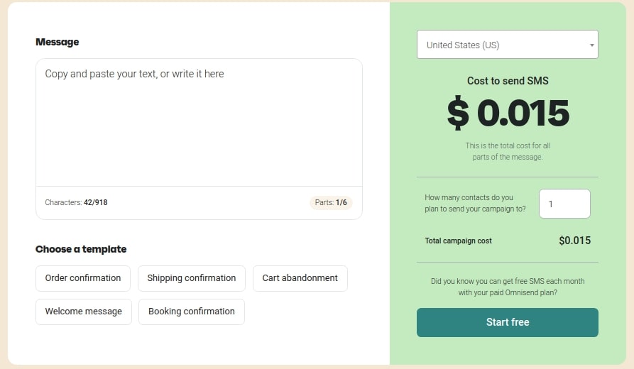 How much does sending SMS via server cost