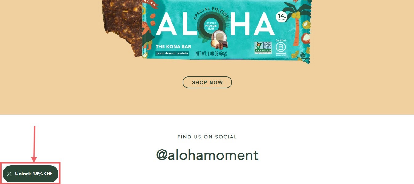 Um tipo pop-up de rolagem da Aloha