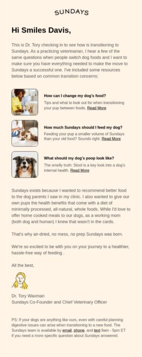 Follow-up email format by Sundays