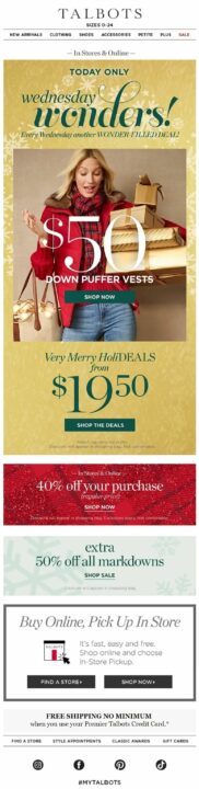 Promotional email format by Talbots