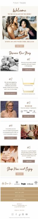 Welcome email format by Tiny Tags