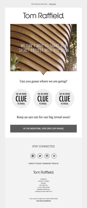 Um ótimo exemplo de e-mail teaser de Tom Raffled