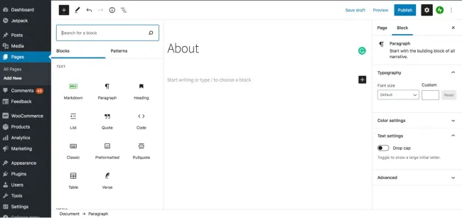 Wordpress visual block editor