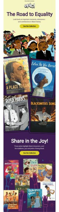 Newsletter idea for Black History Month by Epic!