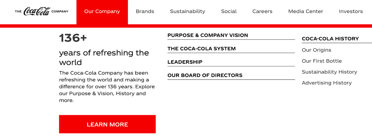 CocaCola website design example
