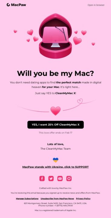 Newsletter idea for Valentine's Day by MacPaw