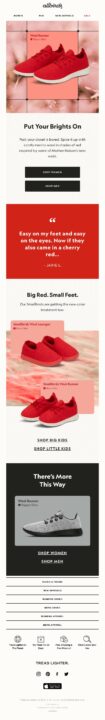 Allbirds による National Wear Red Day のニュースレターのアイデア