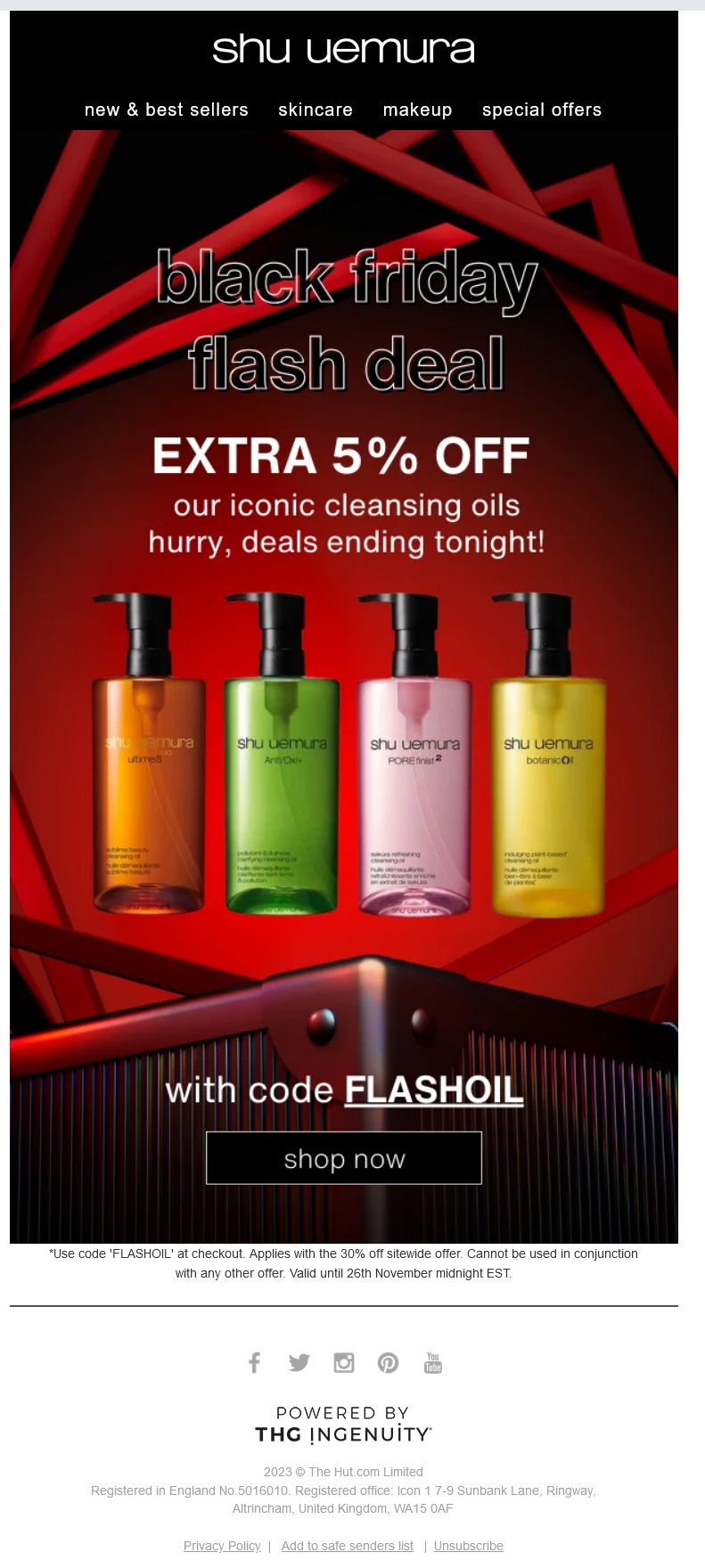 Exemplo de marca de e-mail de promoção da Black Friday por Shu Uemura