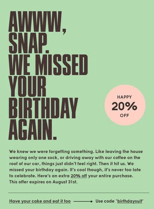 The creative birthday email by Need Supply