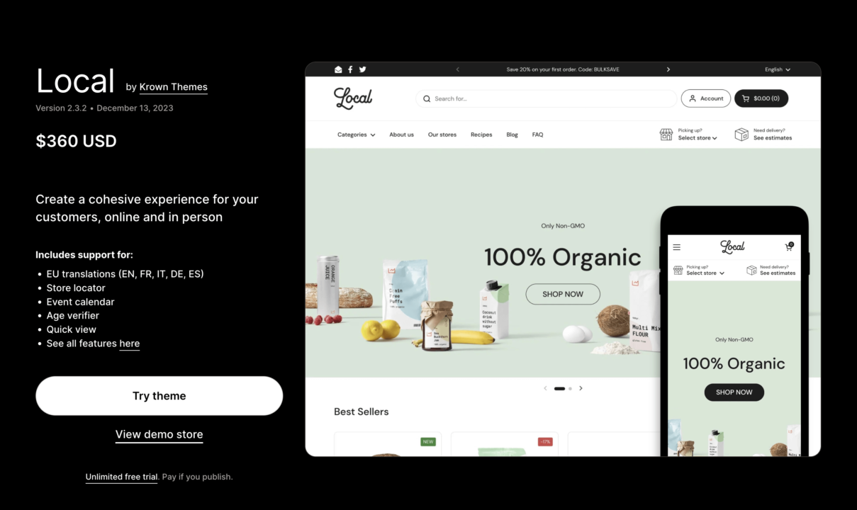 Free Shopify theme by Local