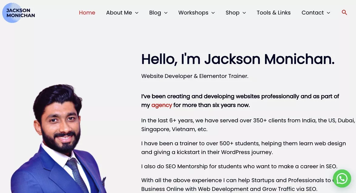 Wordpress website example by Jackson Monichan