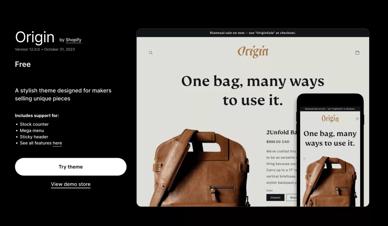 Kostenloses Shopify-Theme von Origin