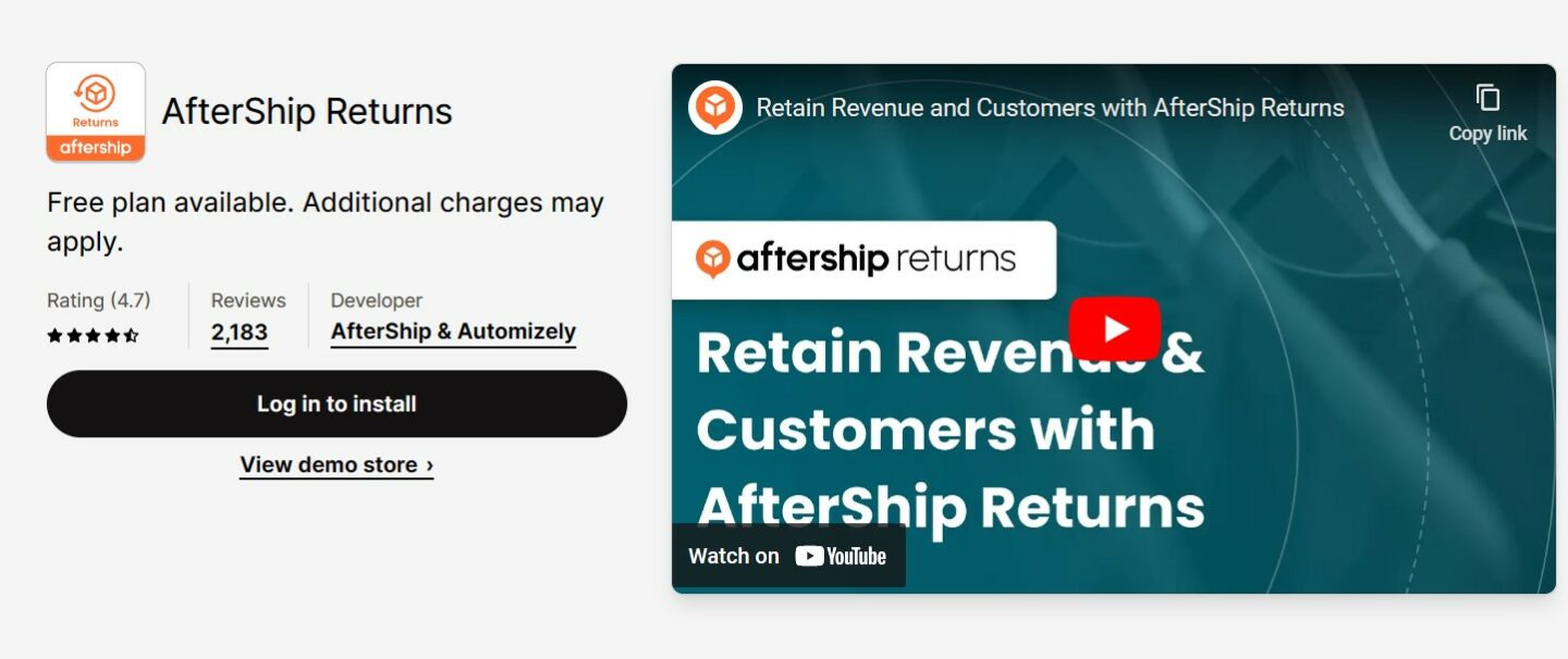 Aftership Shopify app