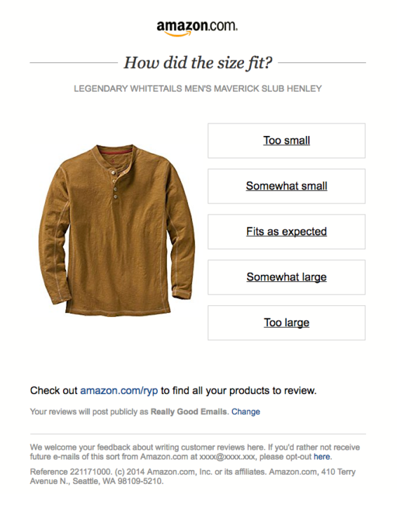 Follow-up email example by Amazon