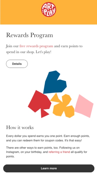 Email design example by Art of Play