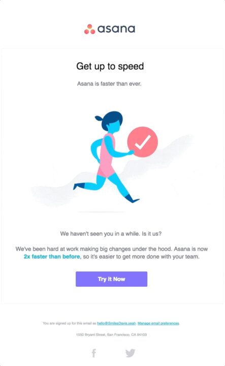 Exemplo de e-mail com novo recurso da Asana