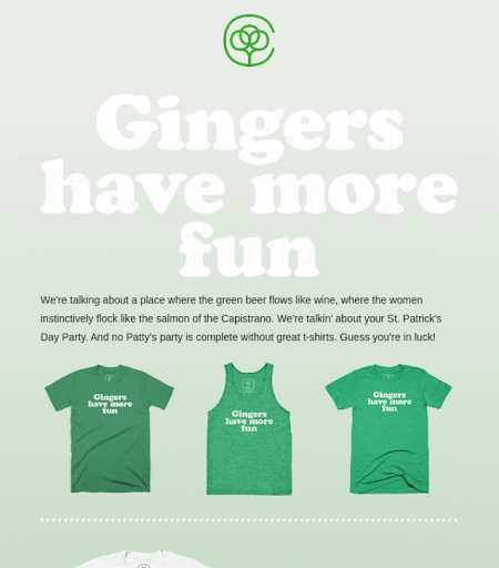 St. Patrick’s Day email example by Cotton Bureau