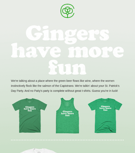 Contoh email Hari St. Patrick oleh Cotton Bureau