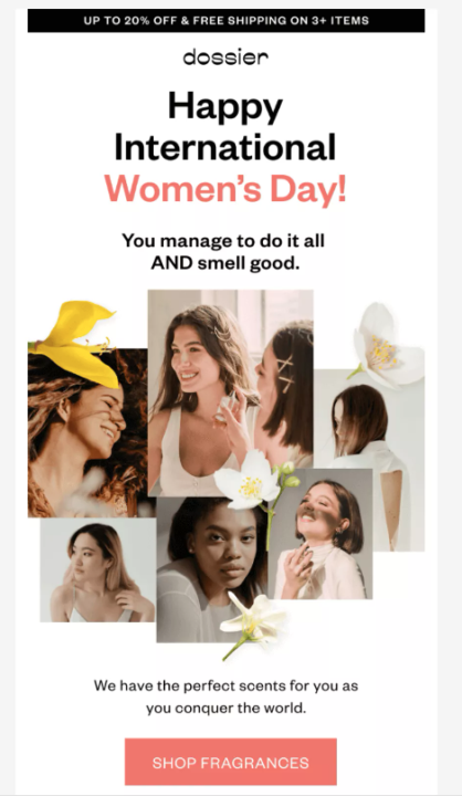 International Women's Day email example from Dossier