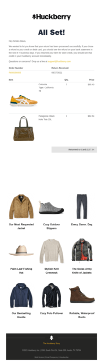Follow-up email example by Huckberry