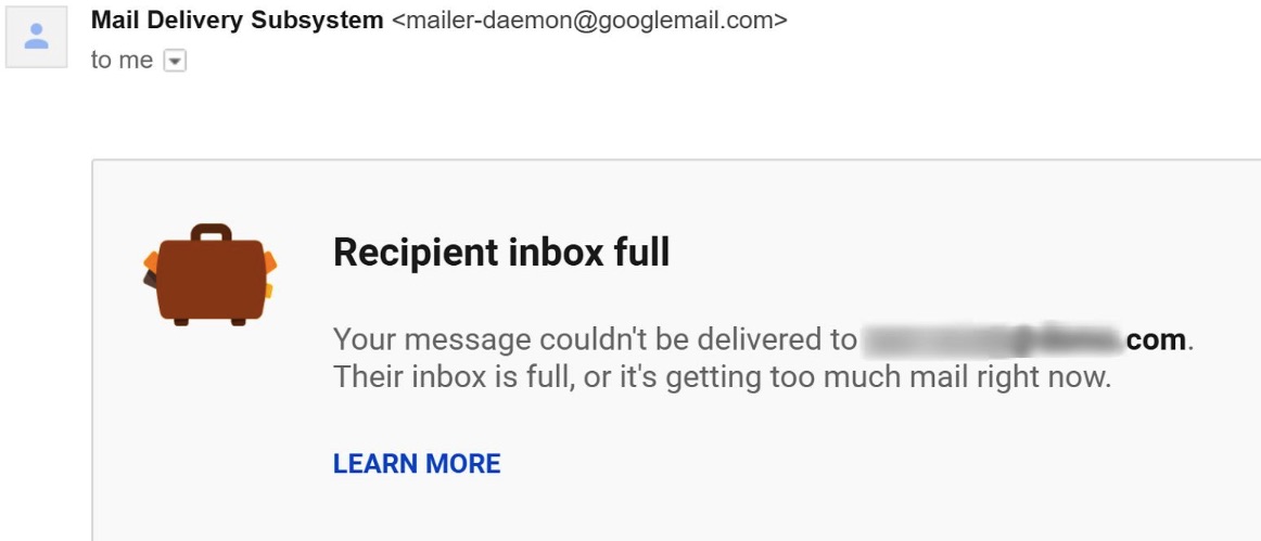 Recipient inbox full sample