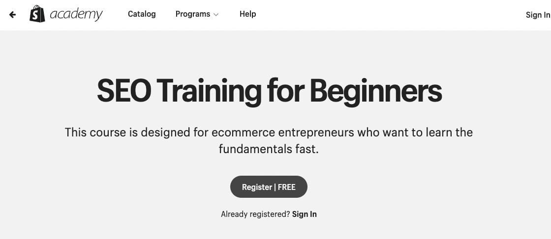 SEO Training for Beginners course by Shopify Academy
