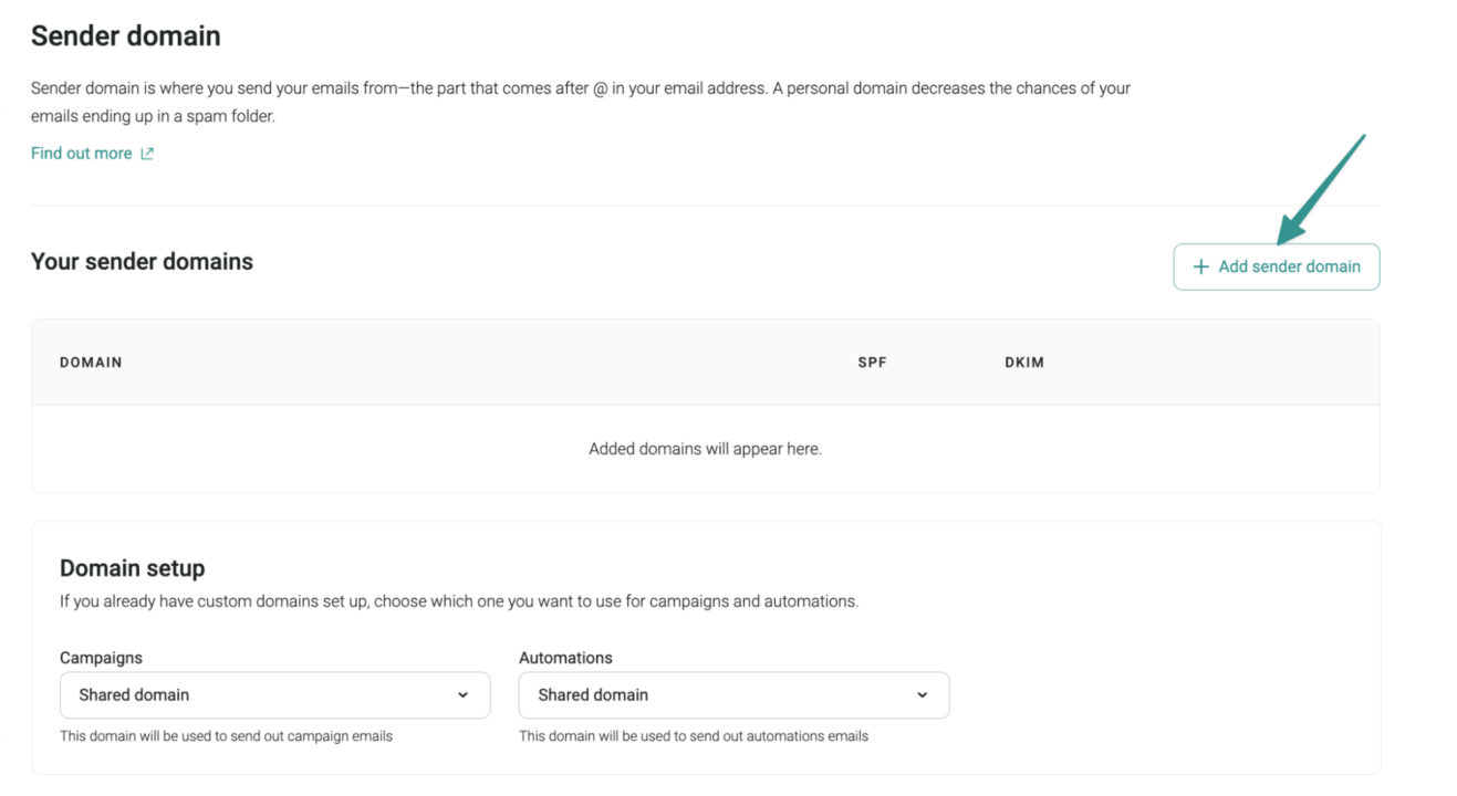 Custom domain option example at Omnisend