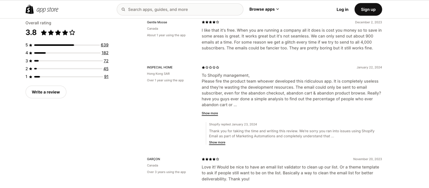 Shopify app store reviews