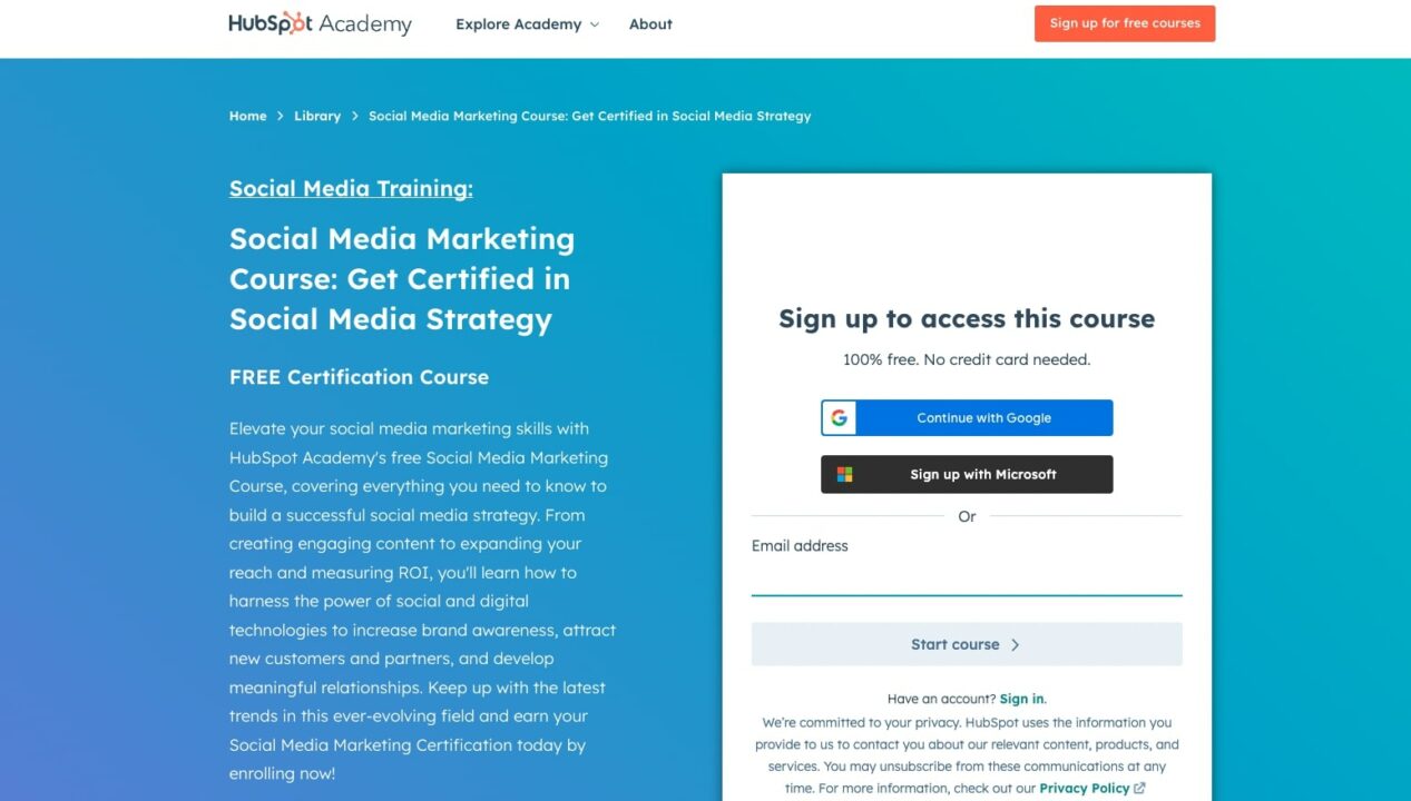 Social Media Marketing: Get Certified in Social Media Strategy course by HubSpot Acedemy