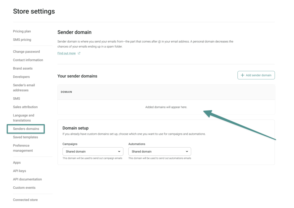Sender domain option example at Omnisend