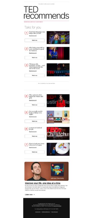 um exemplo de e-mail personalizado do TED baseado