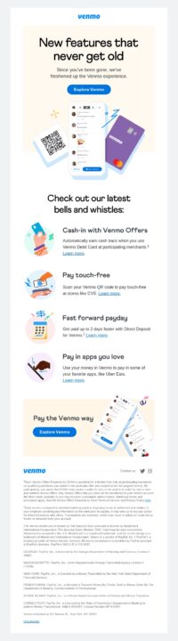 Exemple d'e-mail de nouvelle fonctionnalité par Venmo