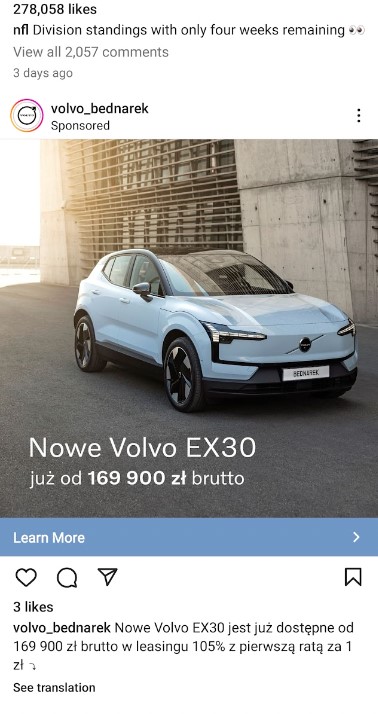 Geo-targeted social media ads by Volvo Poland