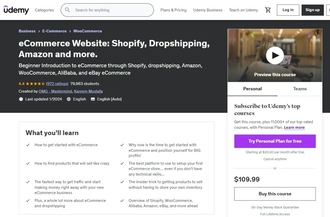 eCommerce Website: Shopify, Dropshipping, Amazon and more course by Udemy