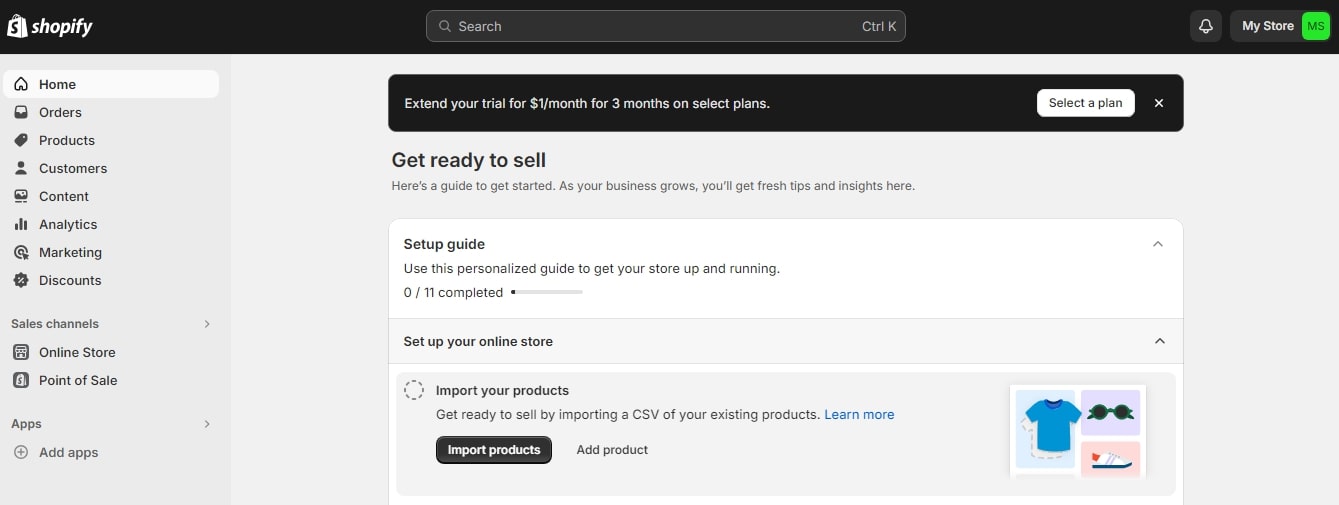 Shopify dashboard