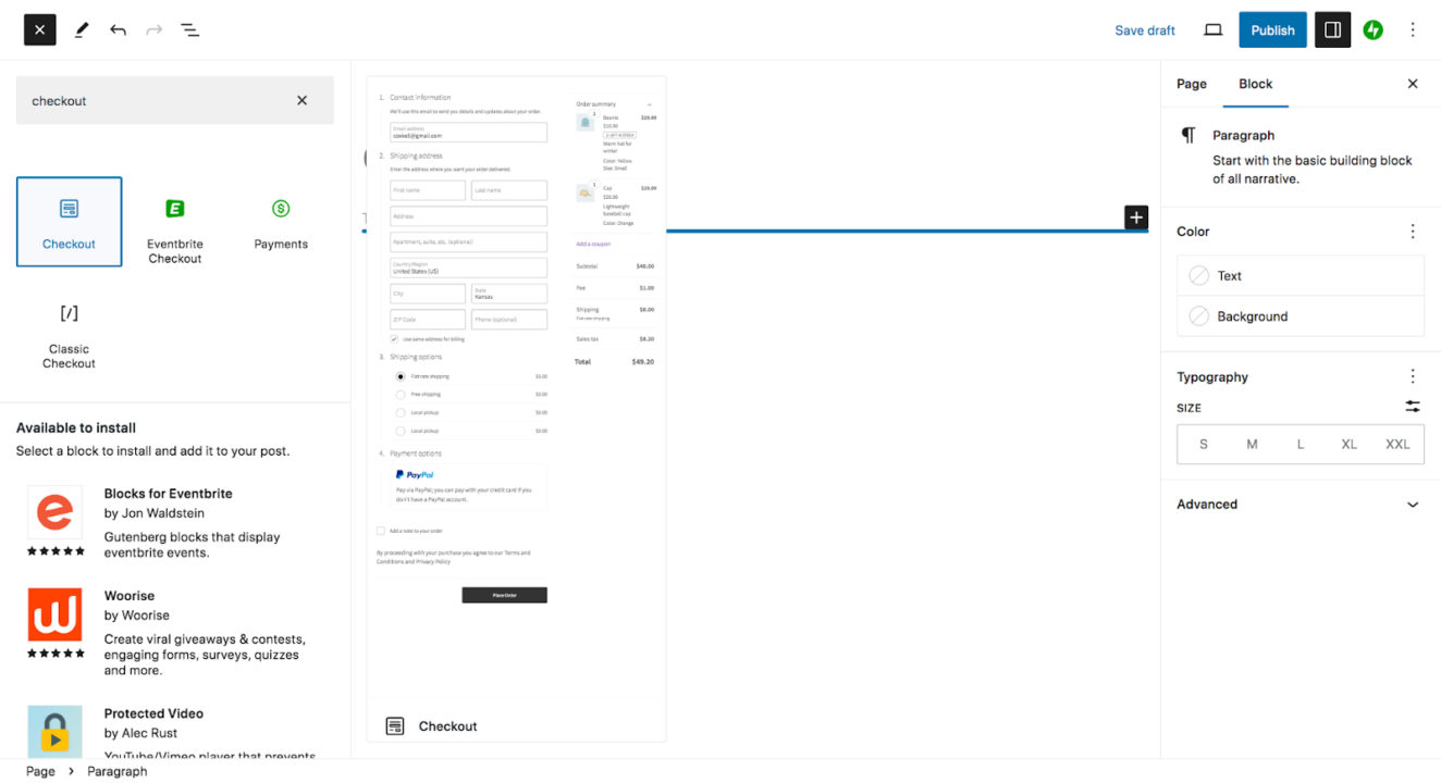Checkout page example