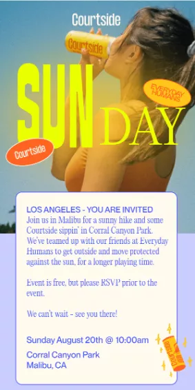event invitation email example by Courtside
