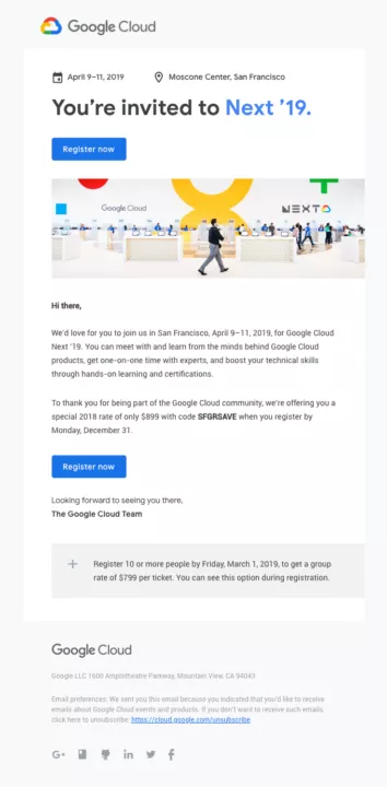 event invitation email example by Google