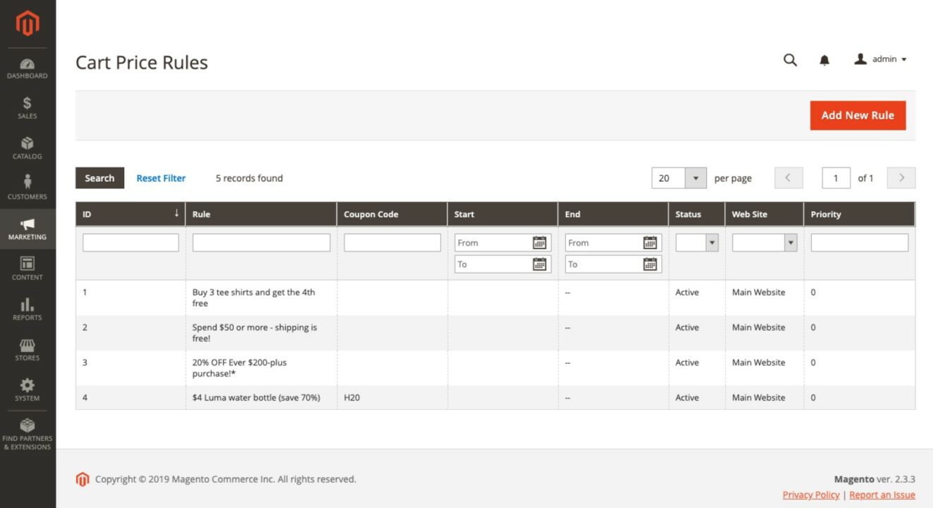 magento vs woocommerce: Magento cart price rule