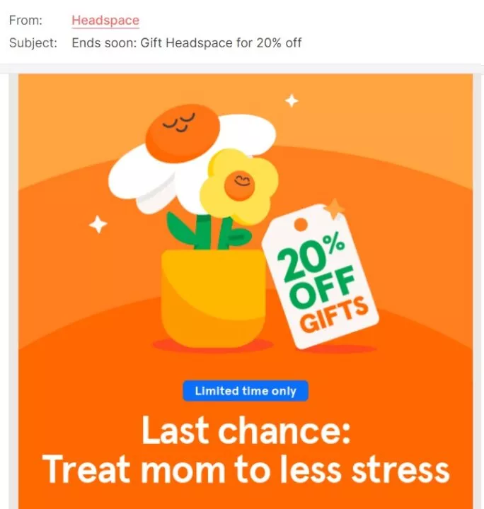 Mother's Day subject lines with discounts and savings example