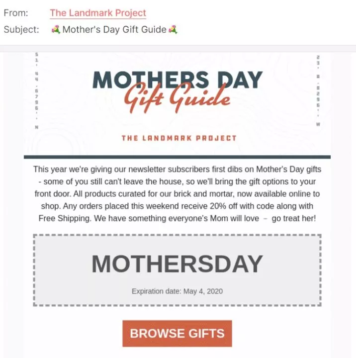 Mother's Day subject lines with emojis example