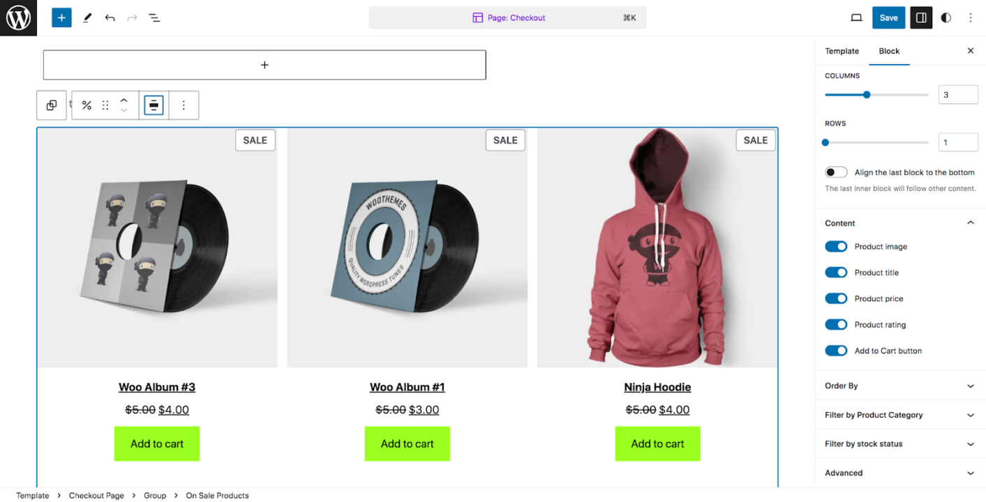'On sale' block addition example on WordPress
