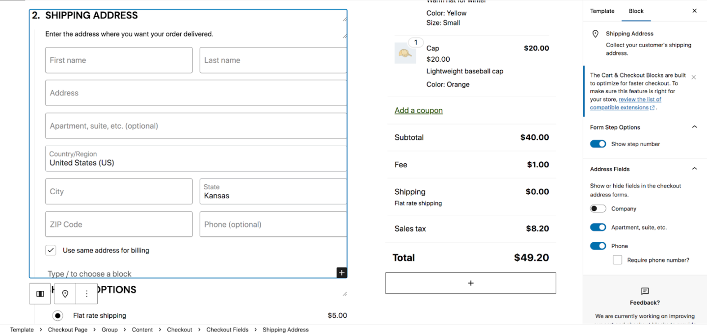 Shipping address block example