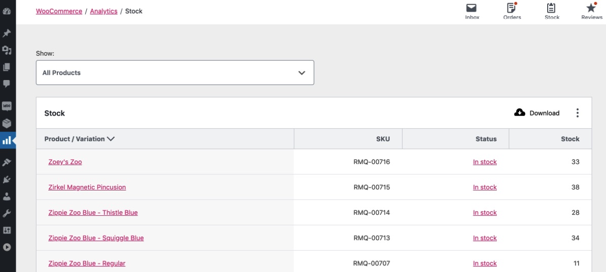 WooCommerce stock reports